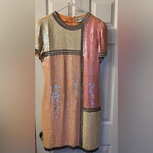 Vintage Black tie by Oleg cassini sequined dress 10